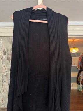 le chateau Black Ribbed Open-Front Draped Sweater Vest Cardigan OneSize